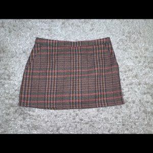 pink and brown plaid skirt
